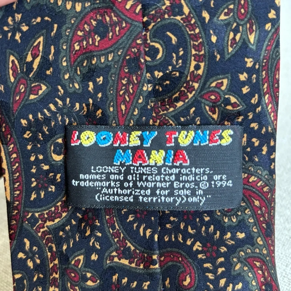 VTG 1994 Looney Tunes Silk Tie Bugs Bunny Marvin Taz Paisley Brown
